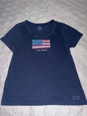 Life Is Good Navy Blue Short-Sleeve Flag Graphic Crusher Tee M